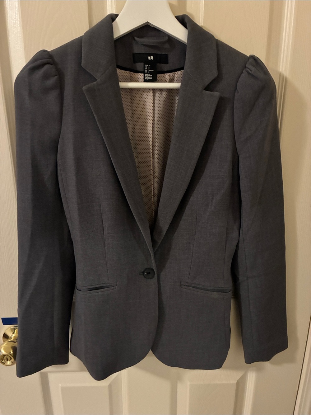 H&M Women's Dark Gray Tailored Puff-Shoulder Blazer